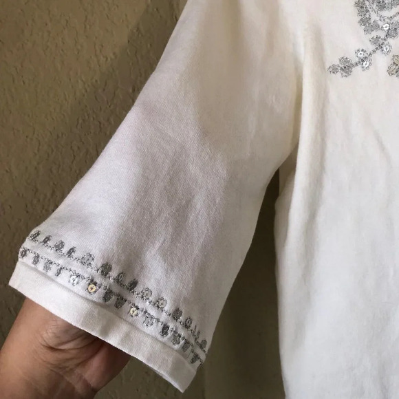 Alfani Cropped Cardigan Women Small White Sequin Embellishment Fairy Core Classy - Picture 3 of 9